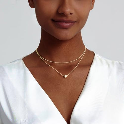 Zeffy Dainty Gold Heart Necklace for Women Trendy 14K Gold/Silver Plate Cute Heart Pendant Choker Necklaces Gold Love Heart Chain Necklace for Women Dainty Gold Jewelry Gifts for Women - style: Layered Heart Necklaces-Gold
