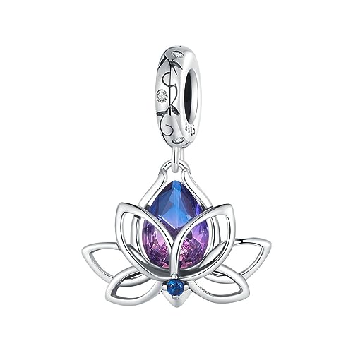 BISAER 925 Sterling Silver Charms for Bracelets Cat Dog Sloth Animal Beads Butterfly Fairy Heart Dangle Pendant Charms - color: Water-lily