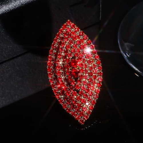 Sparkling Oval Chunky Rhinestone Ring for Women Adjustable Thick Big Cocktail Statement Rings Cubic Zirconia Geometric Crystal Band Ring Wedding Birthday Party Halloween Christmas Jewelry - color: Red