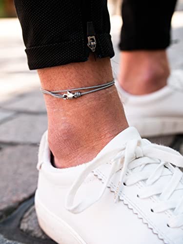 Made by Nami Surfer Anklet with Snap Hook Clasp Waterproof & Adjustable Thin String Ankle Bracelets for Women and Men Handmade Jewelry for Beach and Music Festival Accessories - color: Grey Silver