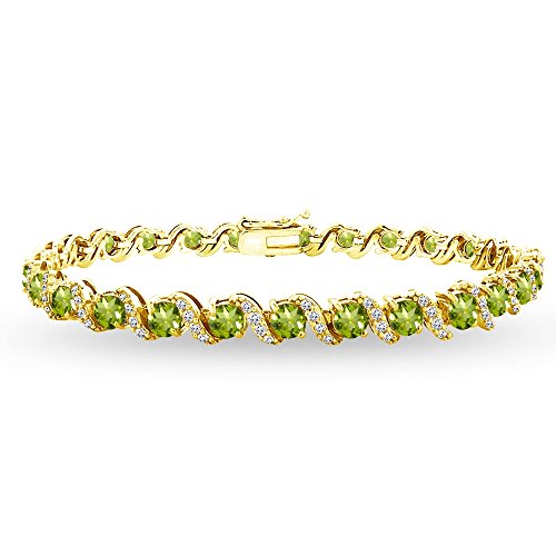 B. BRILLIANT Sterling Silver Genuine, Created or Simulated Gemstone Round S Design Tennis Bracelet for Women - color: Peridot - Gold Flash