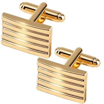 2 Pack Classic Cufflinks for Mens, 2025 Classic Plated Rectangle Cufflinks Luxurious Tuxedo Shirt Cuff Link for Mens Steel Business Wedding Formal Business Gift - color: Gold