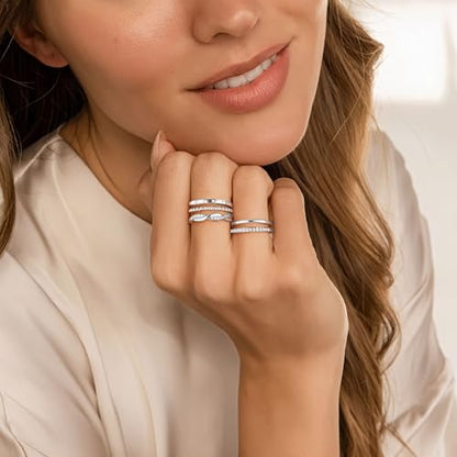 Turandoss Gold Stackable Rings Set for Women Non Tarnish | 14K Gold Plated, Trendy CZ Stackable Engagement Rings Stack, Thin Thumb Wedding Bands Ring Set, Size 6 7 8 9, 5PCS - color: Silver-Plated