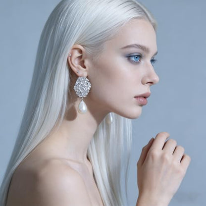 Rhinestone Earrings Dangling for Women Sparkly Silver Dangle Earrings Girls Long Chandelier Earrings Tassel Lightweight Ear Studs Cubic Zirconia (KE001S-W) - color: Dangle YXE064S