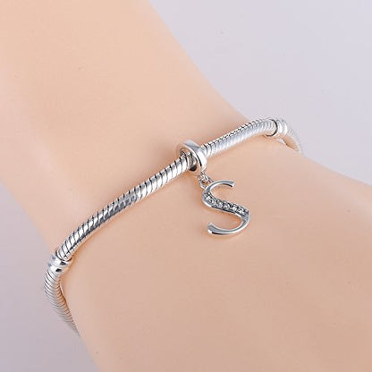 925 Sterling Silver Initial Charm fits Pandora, Gift for Mom Wife | Christmas,Birthday,Mother's Day, Anniversary, Valentine's Day - color: Letter S