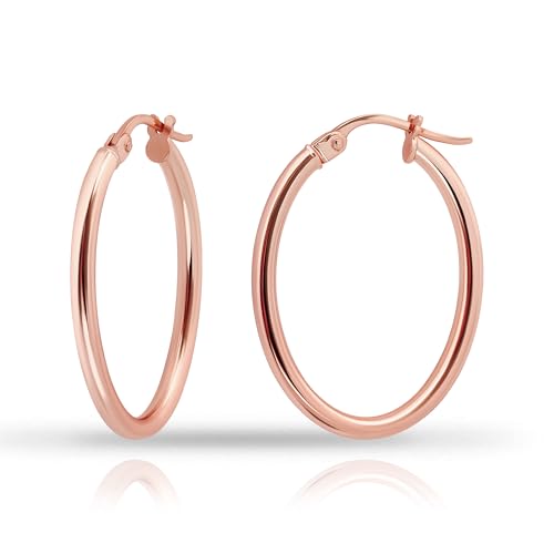 Hoops & Loops 925 Sterling Silver 2mm Oval Click-Top Hoop Earrings for Women, Men 15mm 20mm 25mm 30mm 35mm 40mm, Hypoallergenic Silver, 14k Yellow Gold, Rose Gold Flash Plate, Black - color: Rose Gold, size: 20mm (0.78'')