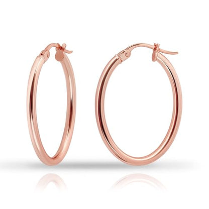 Hoops & Loops 925 Sterling Silver 2mm Oval Click-Top Hoop Earrings for Women, Men 15mm 20mm 25mm 30mm 35mm 40mm, Hypoallergenic Silver, 14k Yellow Gold, Rose Gold Flash Plate, Black - color: Rose Gold, size: 20mm (0.78'')