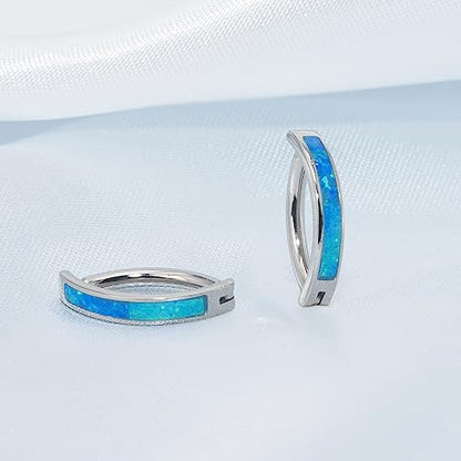 limerencia 14G G23 Titanium Belly Button Ring with Small Teardrop Cubic Zirconia 10mm Internally Threaded Navel Piercing Jewelry - color: Curved Hoop Blue Opal