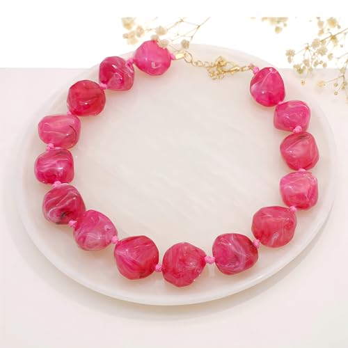 We We Chunky Colorful Beaded Necklace for Women Large Boho Statement Bead Chokers Necklaces Turquoise Blue Big Beads Jewelry Neck Summer Beach - color: big bead fuchsia