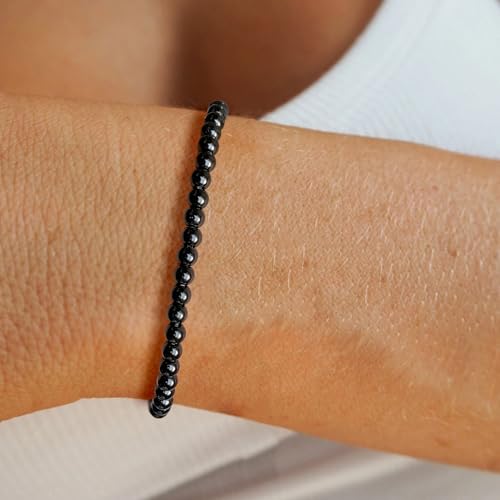 Crystal Beaded Bracelets for Women 4mm Clear Quartz Bead Handmade Gemstone Stretch Elastic Bracelet Natural Stone Crystal Healing Reiki Spiritual Jewelry Gifts - color: Black Obsidian, size: 4mm