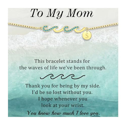 Gold Bracelets for Women Non Tarnish Graduation Gifts for Daughter 2026 Initial Bracelets for Women Mom Gifts Inspirational Wave Bracelet Grandma Letter A-Z Birthday Jewelry Christmas Stocking Stuffers - style: 19-S-Mom