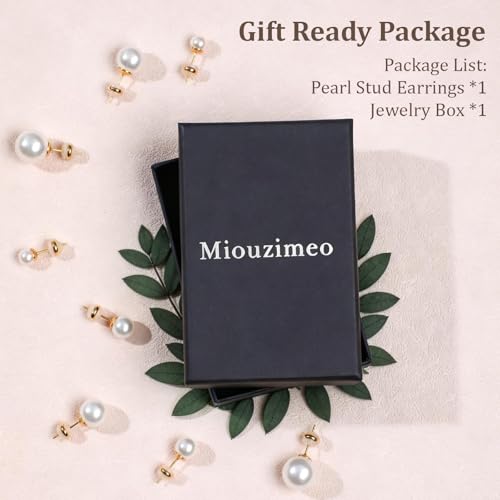Shell Pearl Stud Earrings for Women, 925 Sterling Silver Posts | 18K Gold Plated, Round White Simulated Pearl Earrings for Sensitive Ears, Hypoallergenic Minimalist Jewelry - size: 12mm