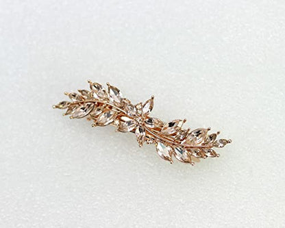 Faship Champagne Small Floral Hair Barrette Clip - color: Champagne / Rose gold plated