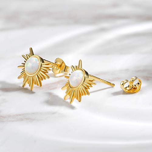Gold Star and Sunburst Stud Earrings - AllenCOCO Ear Climbers Earrings for Women, 14K Gold Plated, 925 Silver Post Hypoallergenic - color: Sunburst Stud Earring