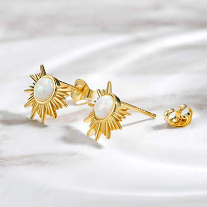 Gold Star and Sunburst Stud Earrings - AllenCOCO Ear Climbers Earrings for Women, 14K Gold Plated, 925 Silver Post Hypoallergenic - color: Sunburst Stud Earring