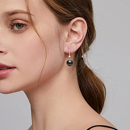 Jiamiaoi Pearl Dangle Earrings 925 Sterling Silver Pearl Earrings for Women 10mm White/Black Pearls - color: A3-Black-10mm Pearl