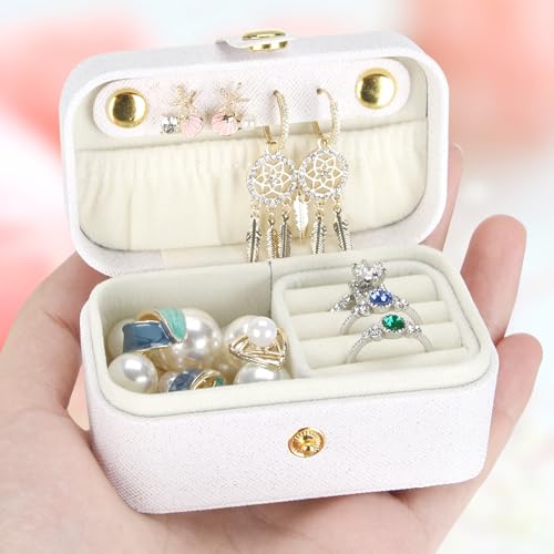 KUKUVR Mine Travel Jewelry Case, Ring Organizer Box for Women (WHITE) | PU Surface & Velvet Lining, for Multiple Rings Necklace Earrings Lipstick, Small Jewelry Holder Boxs, Removable Ring Slot - color: WHITE