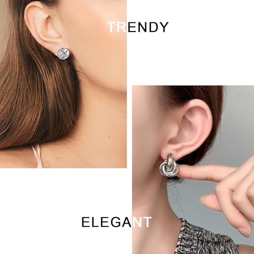 6 Pairs Gold Dangle Earrings for Women, 14K Gold Plated Earrings Geometric Knot Drop Huggie Earrings Trendy Jewelry Gifts - color: A Silver