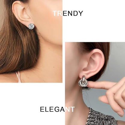 6 Pairs Gold Dangle Earrings for Women, 14K Gold Plated Earrings Geometric Knot Drop Huggie Earrings Trendy Jewelry Gifts - color: A Silver
