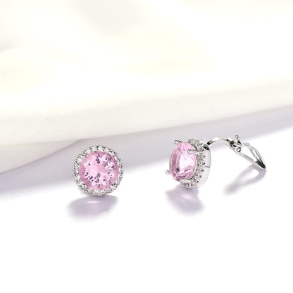 YOQUCOL 10MM Cubic Zirconia Crystal Clip On Stud Earrings Round Non Pierced Earrings for Women - color: Pink