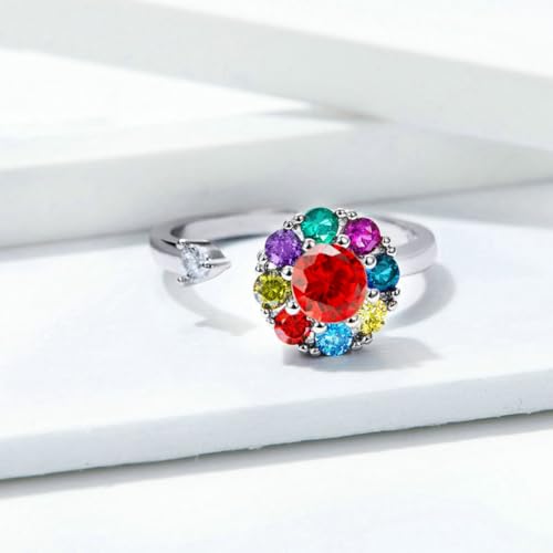 Fidget Rings for Anxiety, Womens Focus Spinner Ring, Discreet Boredom Relieving Ring Stacking Finger Promise Engagement Gift - color: Spinner Ring A Colorful
