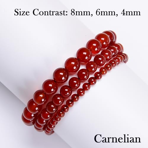 468Handmade Adjustable Natural Gemstone Crystal Bracelet Healing Power Energy Inspirational Gifts with Card for Unisex - color: 09-Carnelian(Luck), size: 4mm
