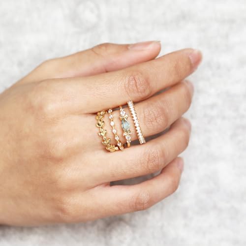 Stackable Rings for Women Set Dainty 14K Trendy Gold Plated Non Tarnish Stacking Cubic Zirconia Fashion Ring Jewelry Size 6 7 8 9 10 - style: 4pcs