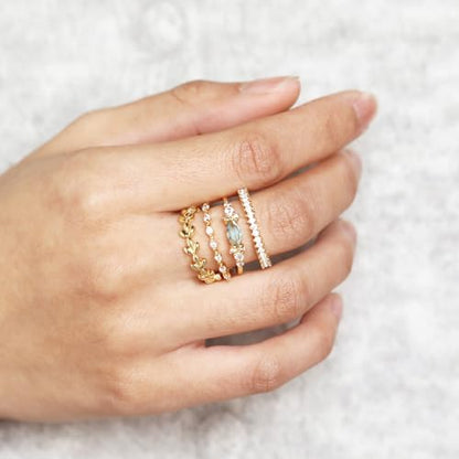 Stackable Rings for Women Set Dainty 14K Trendy Gold Plated Non Tarnish Stacking Cubic Zirconia Fashion Ring Jewelry Size 6 7 8 9 10 - style: 4pcs
