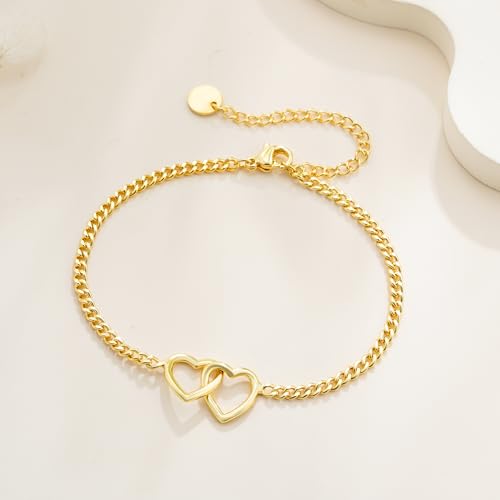 SLOONG 14K Gold Plated Pearl Bracelets for Women Trendy | Dainty Stackable Layered Chain Bridesmaid Bracelets, Waterproof Wedding Jewelry for Women Adjustable 6"+2" - color: Style9(Heart)