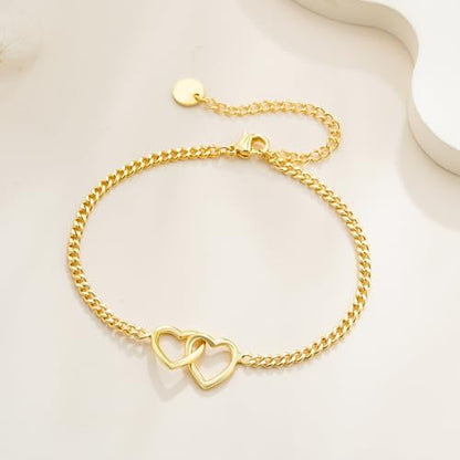 SLOONG 14K Gold Plated Pearl Bracelets for Women Trendy | Dainty Stackable Layered Chain Bridesmaid Bracelets, Waterproof Wedding Jewelry for Women Adjustable 6"+2" - color: Style9(Heart)
