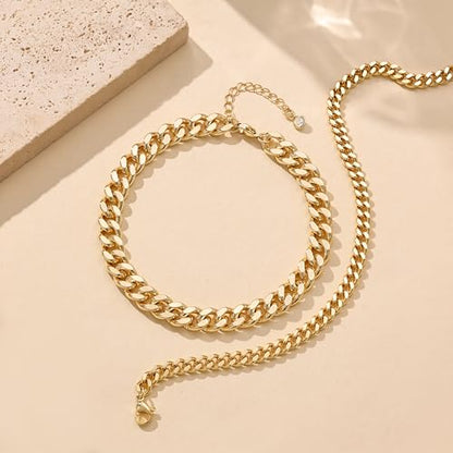 Foxgirl Gold Ankle Bracelets for Women 14K Gold Plated/Silver Anklets for Women Waterproof Minimalist Cuban Link Anklets Set Dainty Layered Ankle Bracelets Anklets for Women Gold Anklet Jewelry Gifts - style: Gold Plated