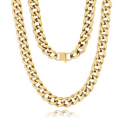 NOKMIT Chunky Cuban Link Curb Chain Necklace for Women Men Dainty 18K Gold Silver Tone Choker Thick Trendy Statement Diamond Cut Punk Hip Hop Cuban Chain Jewelry Gifts Unisex Size 5mm/9mm/13mm/16mm - color: 13mm-Gold, size: 18inches