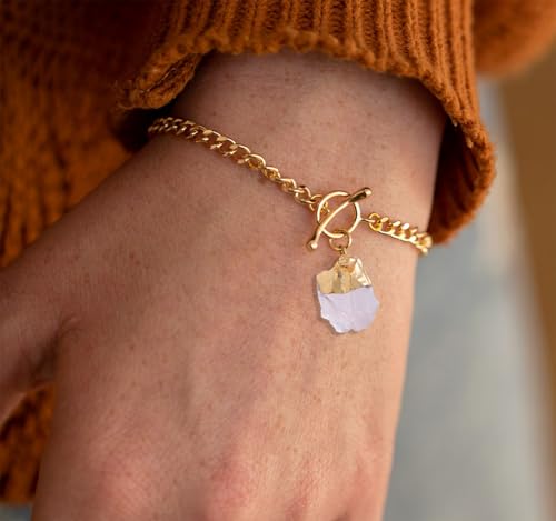 Crystal Bracelet for Women, Dainty 14K Gold Plated Chain Bracelet | Handmade Healing Crystals and Stones Spiritual Jewelry Gifts for Women - style: Rose Quartz Bracelet
