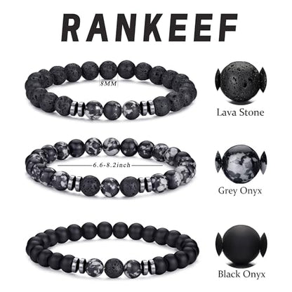 Mens Beaded Bracelets Set 8MM Tiger Eye Lava Stone Stretch Natural Stone Men's Bead Bracelet Mens Bracelet - color: 3,black,gray,lava rock bracelet