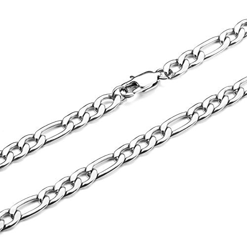 Silver Tone 5.0mm Wide Stainless Steel Necklace Figaro Chain Link 14~40 Inch