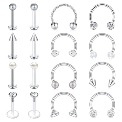 Zolure 16g Lip Rings Horseshoe Labret Jewelry Lip Barbell Ring Spike Snake Bite Piercing Jewelry Tragus Helix Earrings Studs Medusa Piercing for Women Men - color: 16G 8mm #7