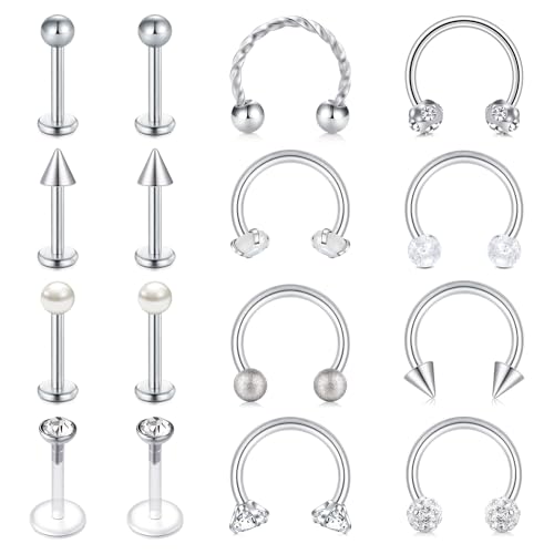 Zolure 16g Lip Rings Horseshoe Labret Jewelry Lip Barbell Ring Spike Snake Bite Piercing Jewelry Tragus Helix Earrings Studs Medusa Piercing for Women Men - color: 16G 8mm #7