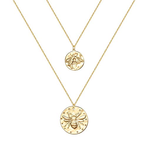 Turandoss Gold Layered Necklaces for Women - 14K Gold Plated Handmade Multilayer Bar Pearls Coin Disc Moon Butterfly Medallion Adjustable Dainty Layered Choker Necklaces for Women Jewelry - style: 2PCS - Small Bee&Big Bee