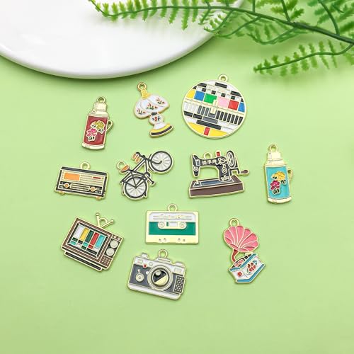 Sailanzi 24pcs Alloy enamel daily necessities set Pendant Jewelry Making DIY Keychain Earrings Pendant Various Design Charms for Jewelry Making Bracelets Necklace (SN404) - color: SN404