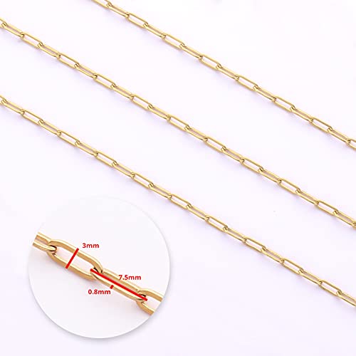 16.4 Feet Gold Stainless Steel Chains Bulk Cable Paperclip Necklace Chains Link Roll with Jump Rings Lobster Clasps Extender Chain for Jewelry Making - color: Gold Paperclip