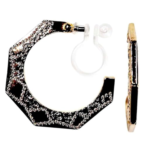 Hoop Invisible Clip On Earrings for Women Not Pierced Gold Small Twisted Hoop Comfortable Silver Large Clip On Earrings - color: Pentagon Hoop Gold