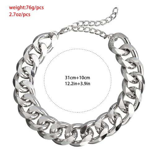 Wiwpar Punk Silver Cuban Link Chain Choker Necklace Chunky Cuban Link Chain Hip Hop Chain Jewelry Curb Cuban Wide Link Chain for Women