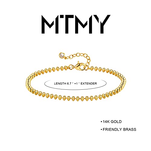 Gold Chain Bracelet for Women, 14K Gold Plated | Dainty Bracelets with Adjustable Chain, Trendy Jewelry Gift for Women - style: Beaded chain