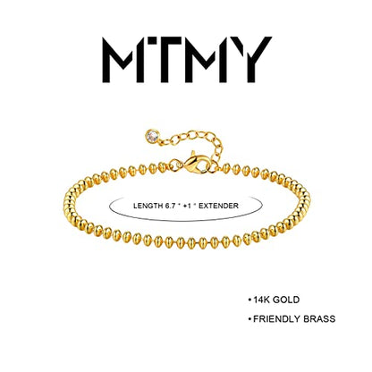 Gold Chain Bracelet for Women, 14K Gold Plated | Dainty Bracelets with Adjustable Chain, Trendy Jewelry Gift for Women - style: Beaded chain