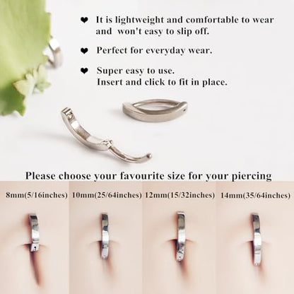 ORANGELOVE G23 Titanium 14G Belly Button Rings for Women Hinged Hoop Clicker Belly Ring Reverse Curved Navel Ring Floating Navel Barbell Piercing Jewelry 14 Gauge 8mm 10mm 12mm 14mm - color: Silver