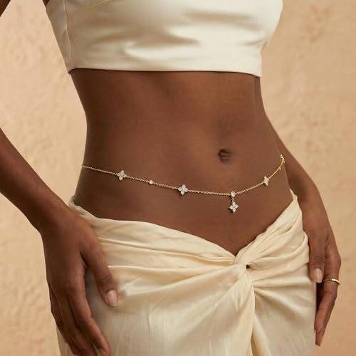 14K Gold Plated Waist Chain for Women, Layered Belly Belt Chains Beach Waist Beads Chain Waterproof Body Chain Summer Jewelry Accessories for Women - style: GD-5
