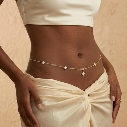 14K Gold Plated Waist Chain for Women, Layered Belly Belt Chains Beach Waist Beads Chain Waterproof Body Chain Summer Jewelry Accessories for Women - style: GD-5
