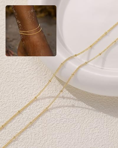 Gold Silver Ankle Bracelets for Women Waterproof 14K Gold Plated Anklets for Women Non Tarnish Dainty Layered Beaded Heart Anklet Set Summer Beach Foot Chain Jewelry Gifts Trendy Stuff - color: A- Beaded Anklets- Gold