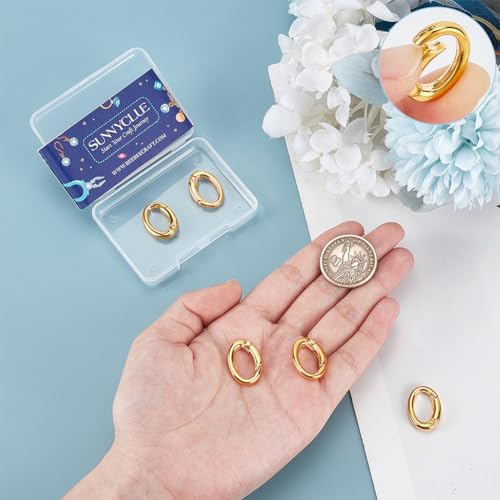 SUNNYCLUE 1 Box 6Pcs Real 18k Gold Plated Spring Oval Rings Connector Brass Oval Key Ring Carabiner Clip Snap Egg Shape Keyring Buckle for Keychains Bags Purses Jewelry Making Supplies DIY Crafts - color: 1 Box 6pcs Real 18k Gold Plated Spring Oval Ring 2