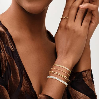 MEVECCO Bracelet for Women 14K Gold Plated Dainty Chain Simple Jewelry Cute Handmade Minimalist for Her - style: Tennis Link Chain